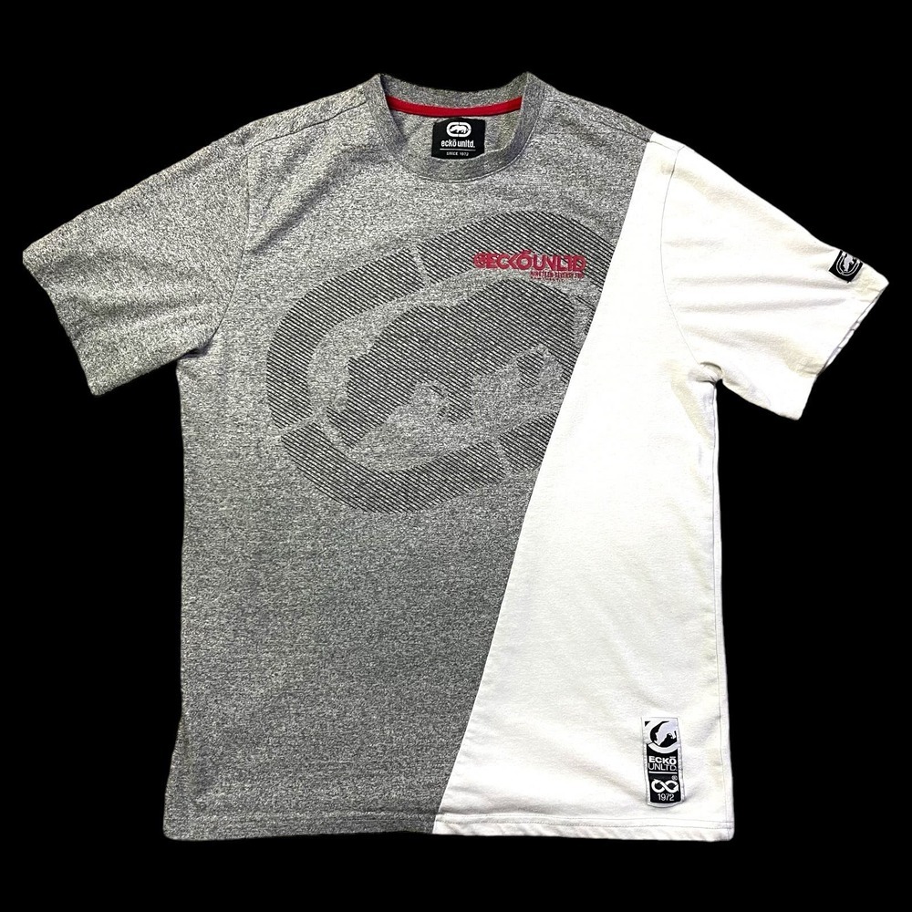 Mens Ecko Unlimited Unltd. Y2K graphic t shirt Size Medium gray black white logo